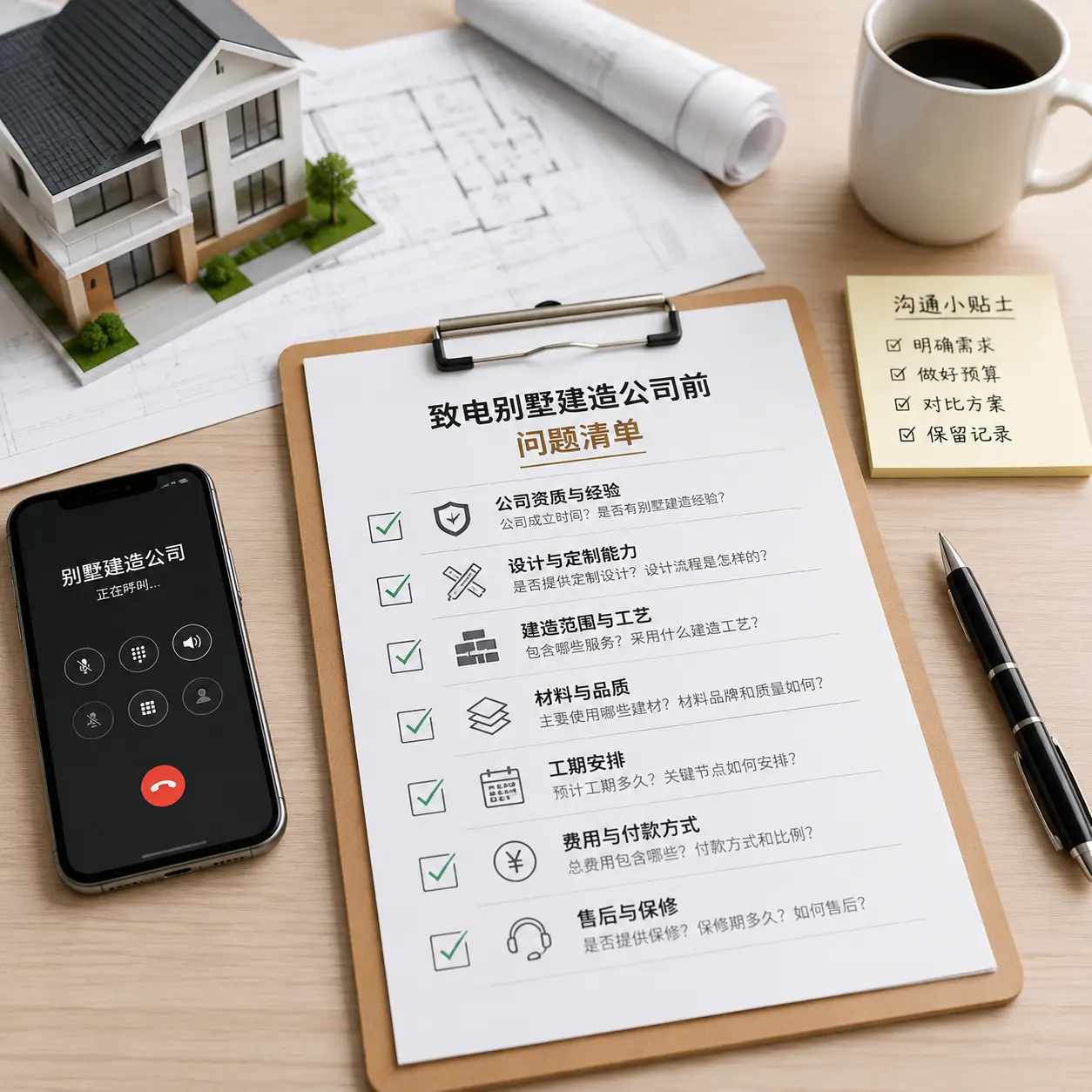在七星关拨打别墅建造公司电话前的准备工作